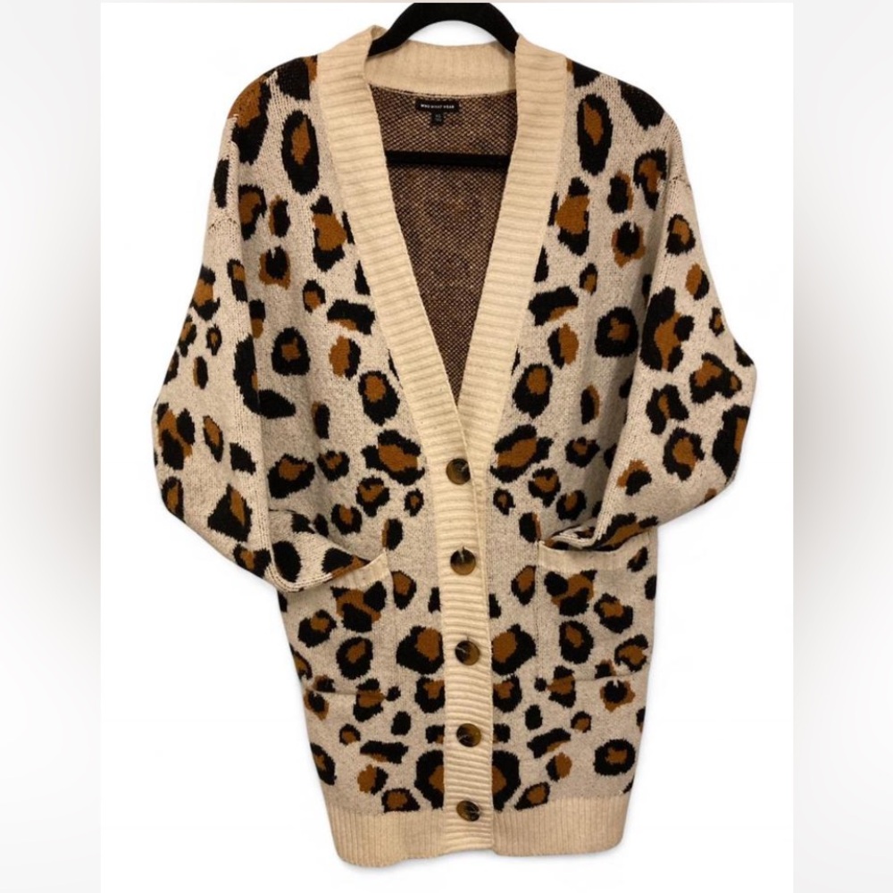Who What Wear Animal Print Cardigan in Tan and Black